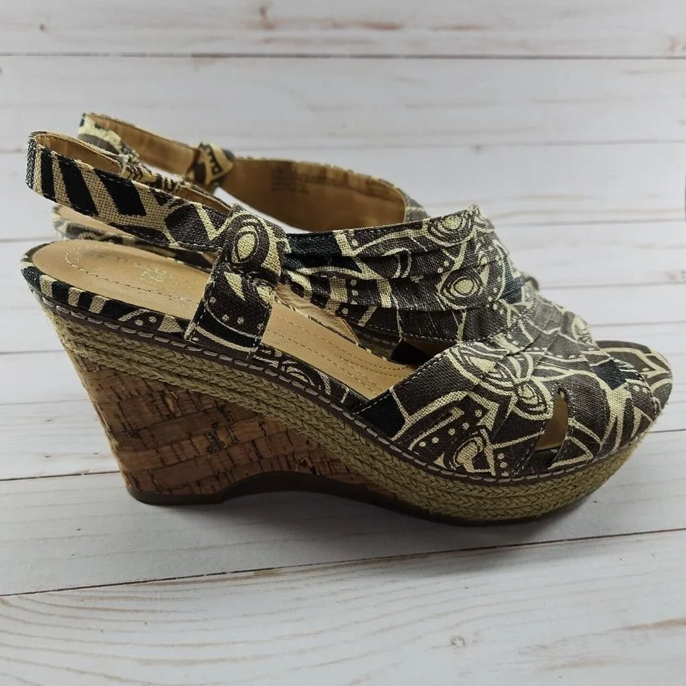 Naturalizer N5 Womens Size 10W Brown Lulianna Peep Toe Wedge Comfort Sandal Shoe